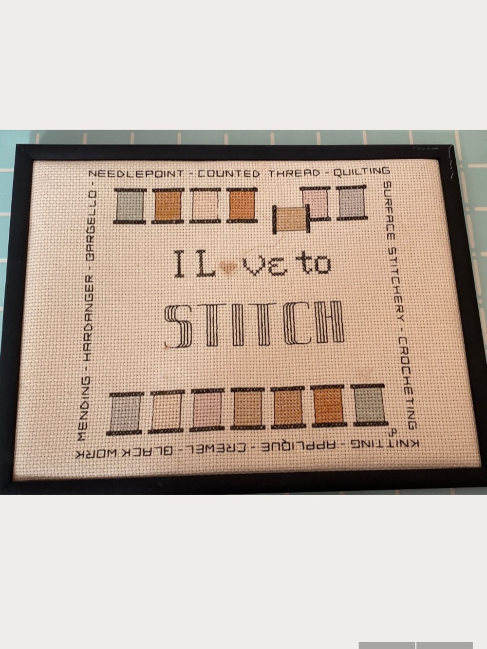 I Love to Stitch- Completed Framed CrossStitch